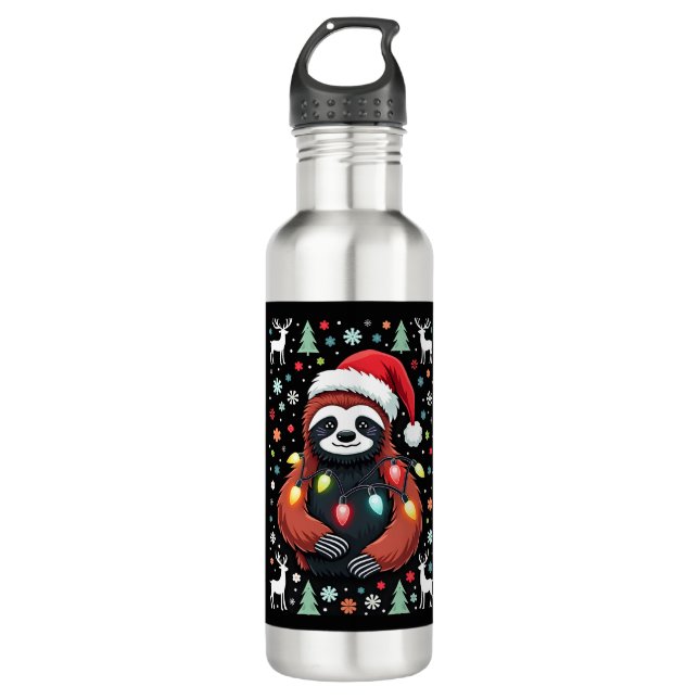 Christmas Shirt for Sloth Lover Gift Santa Buffalo 710 Ml Water Bottle (Front)