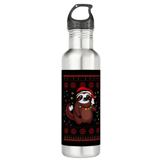 Christmas Shirt for Sloth Lover Gift Santa Buffalo 710 Ml Water Bottle (Front)