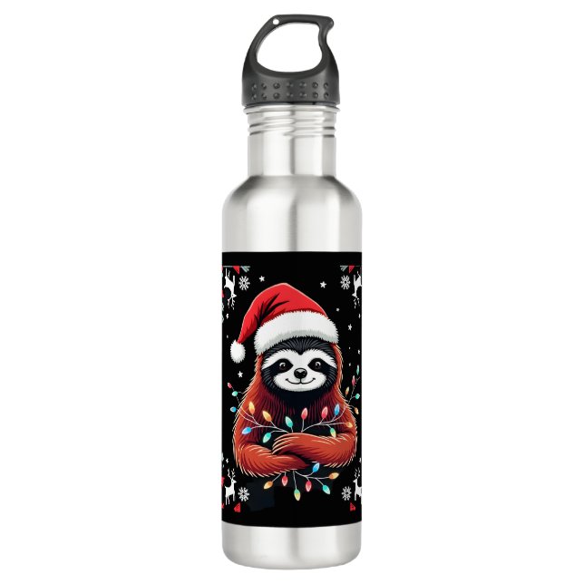 Christmas Shirt for Sloth Lover Gift Santa Buffalo 710 Ml Water Bottle (Front)
