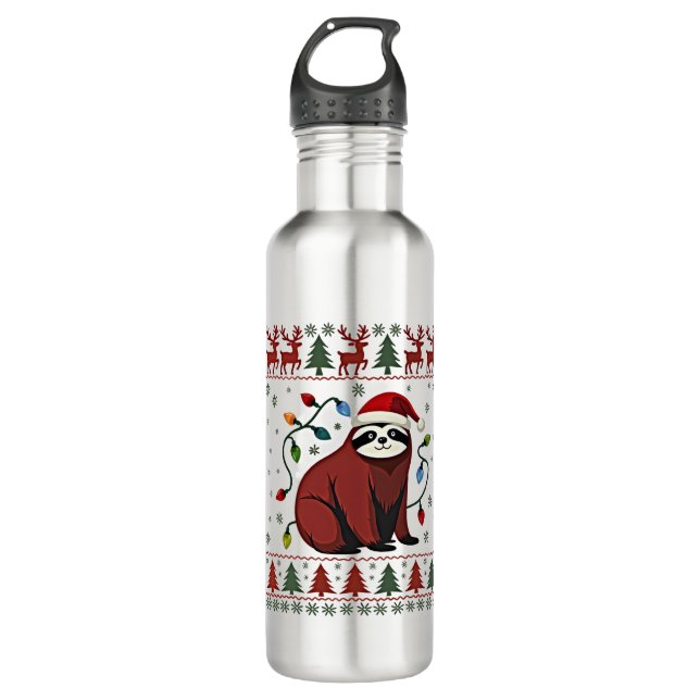Christmas Shirt for Sloth Lover Gift Santa Buffalo 710 Ml Water Bottle (Front)