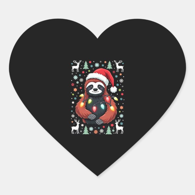 Christmas Shirt for Sloth Lover Gift Santa Buffalo Heart Sticker (Front)