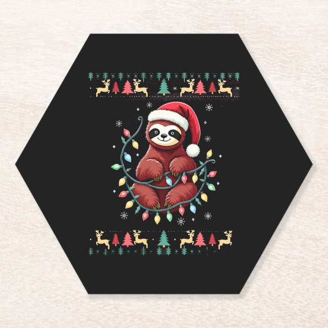 Christmas Shirt for Sloth Lover Gift Santa Buffalo Paper Coaster (Front)