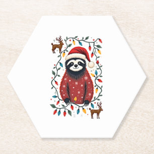 Christmas Shirt for Sloth Lover Gift Santa Buffalo Paper Coaster