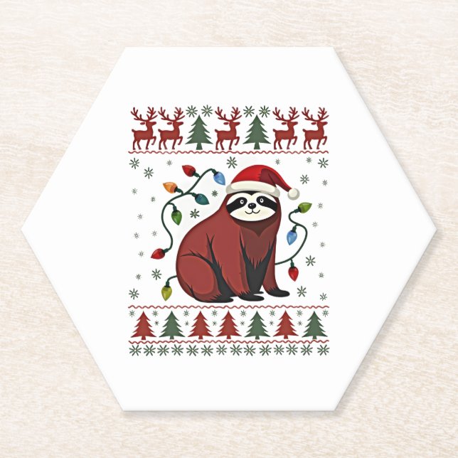 Christmas Shirt for Sloth Lover Gift Santa Buffalo Paper Coaster (Front)
