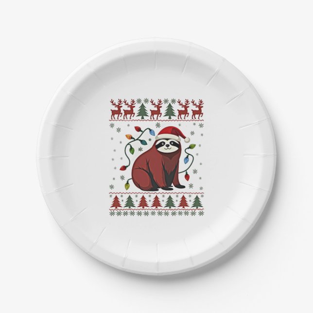 Christmas Shirt for Sloth Lover Gift Santa Buffalo Paper Plate (Front)
