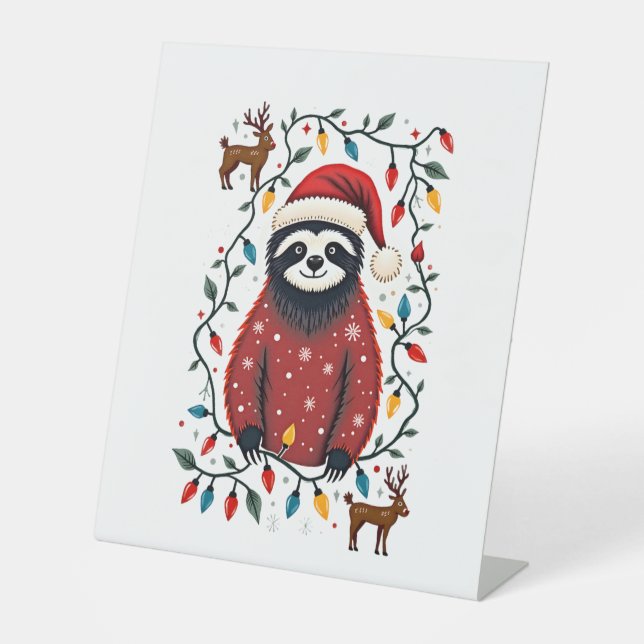 Christmas Shirt for Sloth Lover Gift Santa Buffalo Pedestal Sign (Front)