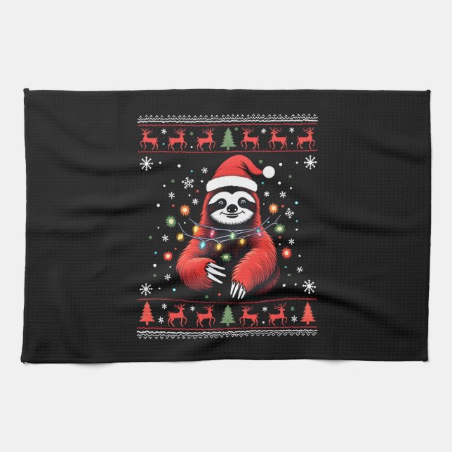 Christmas Shirt for Sloth Lover Gift Santa Buffalo Tea Towel (Horizontal)