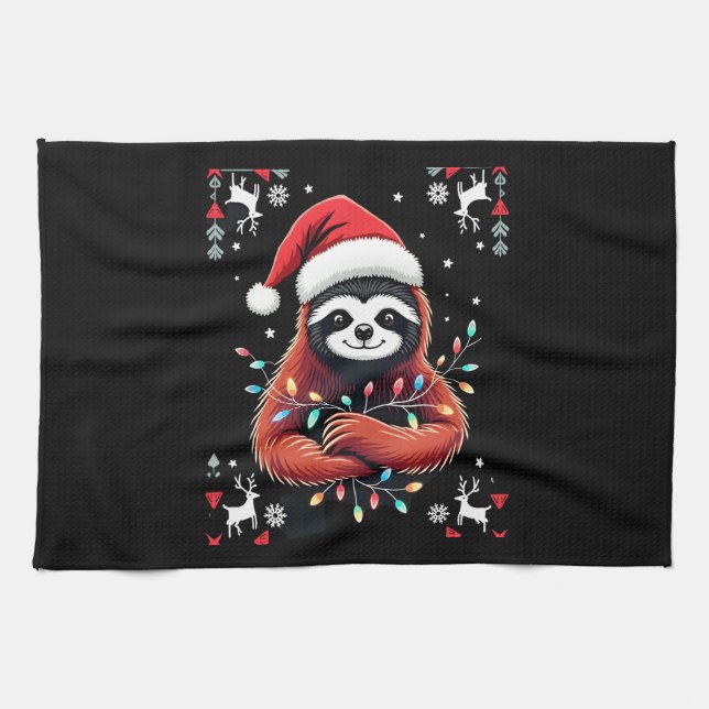 Christmas Shirt for Sloth Lover Gift Santa Buffalo Tea Towel (Horizontal)