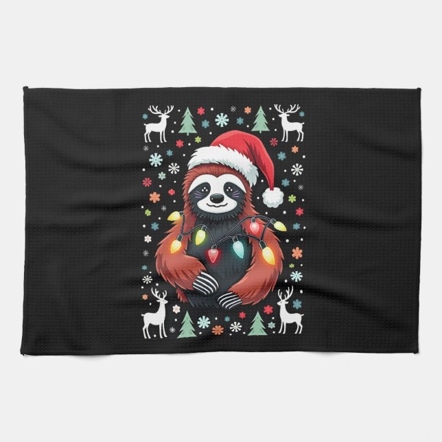 Christmas Shirt for Sloth Lover Gift Santa Buffalo Tea Towel (Horizontal)