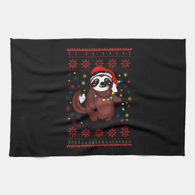 Christmas Shirt for Sloth Lover Gift Santa Buffalo Tea Towel (Horizontal)