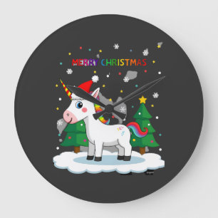 Christmas Shirt Unicorn Girls Christmas Outfit Chr Large Clock