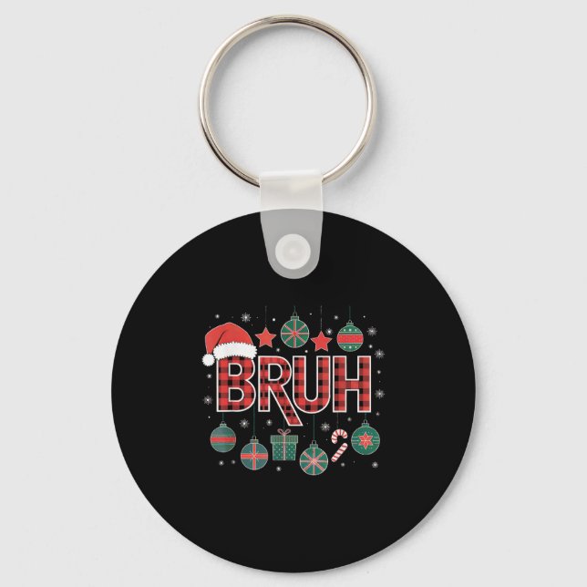 Christmas Shirts For Women Bruh Red Plaid Buffalo  Key Ring (Front)
