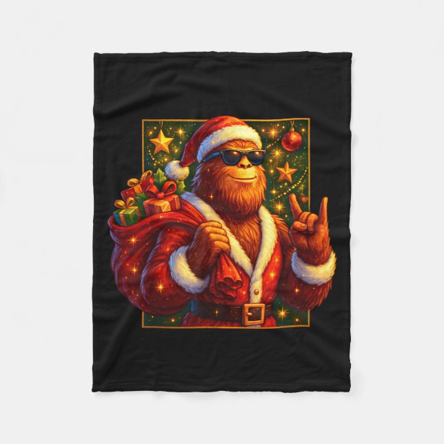 Christmas Shirts Funny Xmas Sasquatch Santa Bigfoo Fleece Blanket (Front)