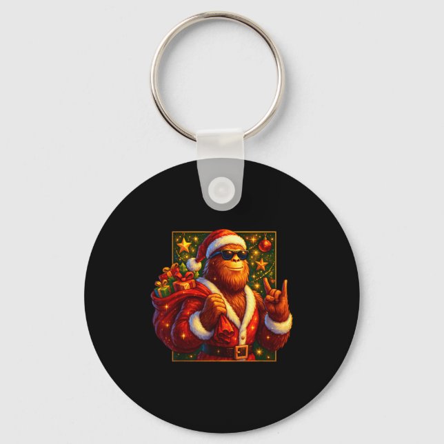 Christmas Shirts Funny Xmas Sasquatch Santa Bigfoo Key Ring (Front)
