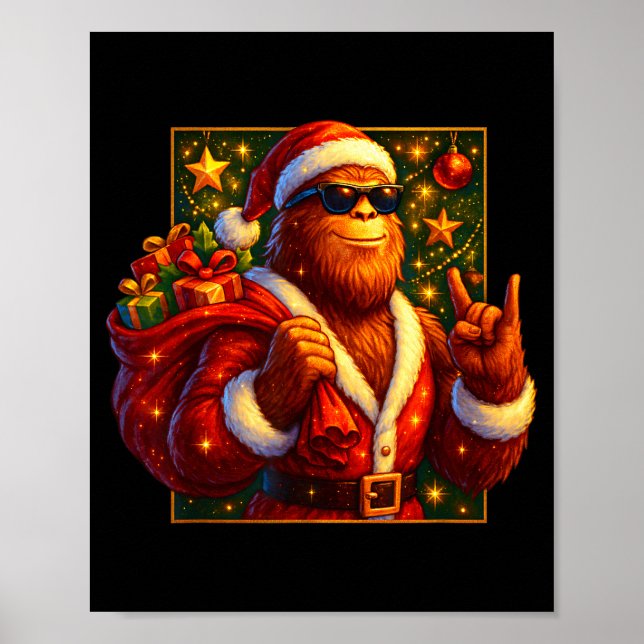 Christmas Shirts Funny Xmas Sasquatch Santa Bigfoo Poster (Front)