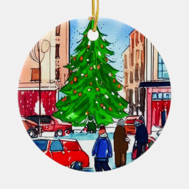 Christmas Shopping Ceramic Tree Decoration (Front)