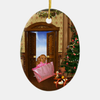 Christmas shopping dog ceramic tree decoration