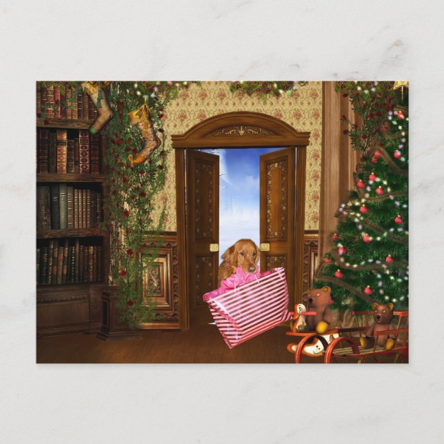 Christmas shopping dog holiday postcard (Front)