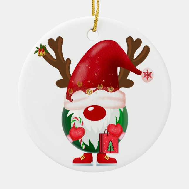 Christmas Shopping Gnome  Ceramic Tree Decoration (Front)