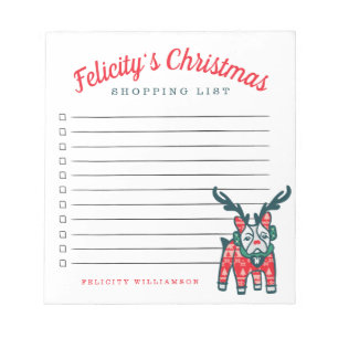 Christmas Shopping List French Bulldog Reindeer Notepad