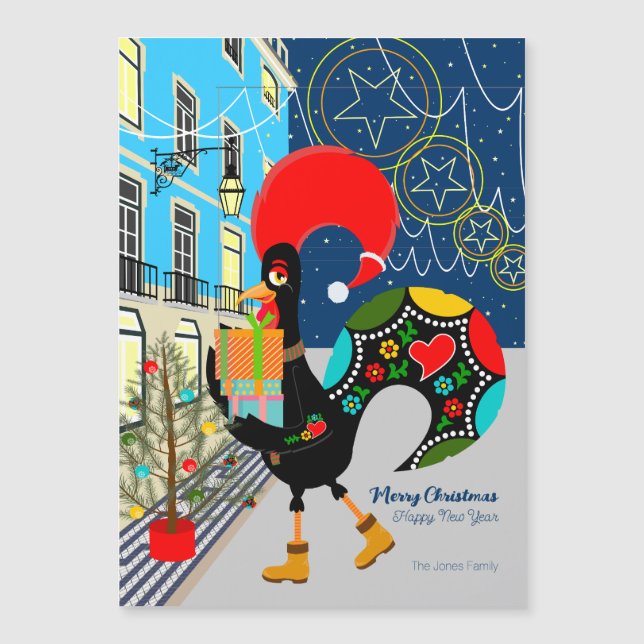 Christmas shopping Portuguese Rooster  card (Front)