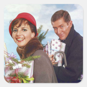 Christmas Shopping Retro Square Sticker