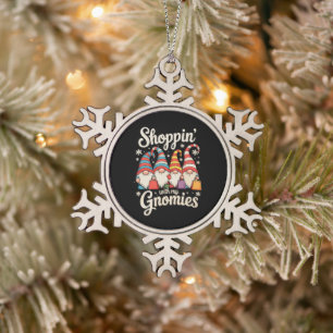 Christmas Shopping With My Gnomies Gnome Xmas Snowflake Pewter Christmas Ornament
