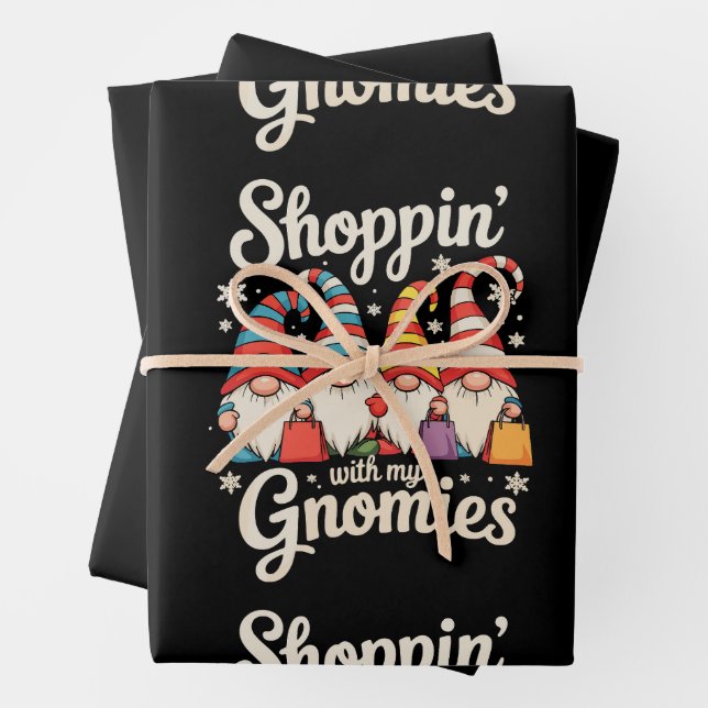 Christmas Shopping With My Gnomies Gnome Xmas Wrapping Paper Sheet (In situ)
