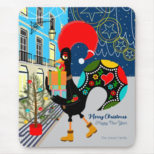 Christmas shopping with the Portuguese Rooster Mouse Mat (Front)