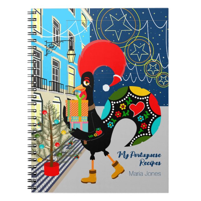 Christmas shopping with the Portuguese Rooster Notebook (Front)