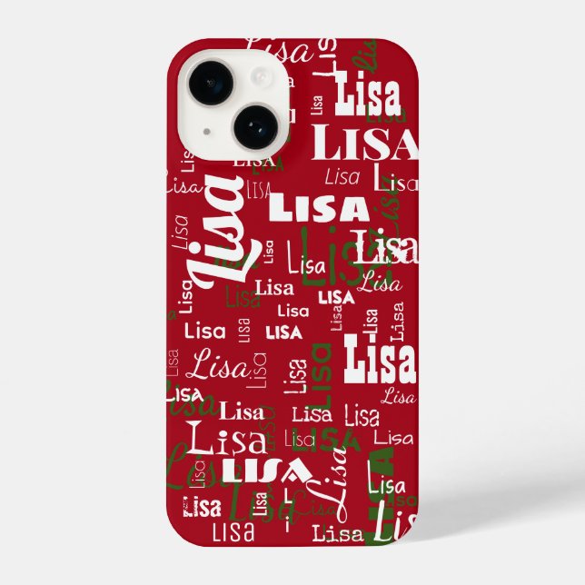 Christmas Short Name Repeating Pattern Red White i iPhone Case (Back)