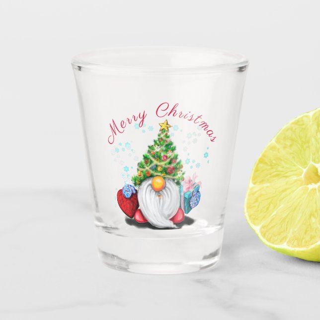 Christmas Shot Glass Gnome with Gift (Front)