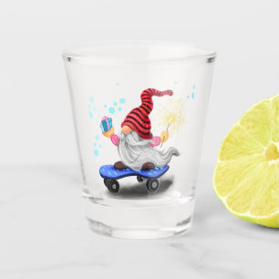 Christmas Shot Glass Skater Gnome with Gifts