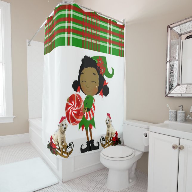 Christmas Shower Curtain, African Elf Shower Curtain (In Situ)