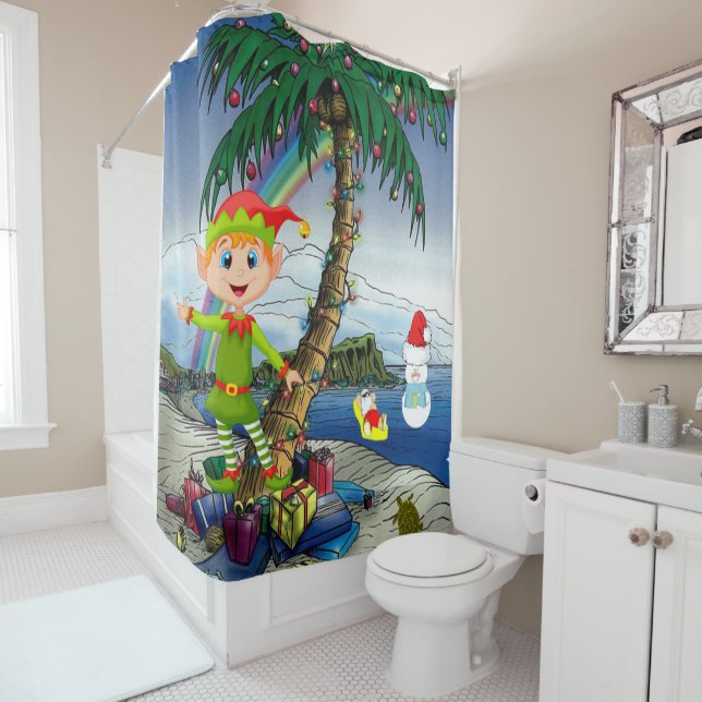Christmas Shower Curtain, Beach Bum Santa Shower Curtain (In Situ)