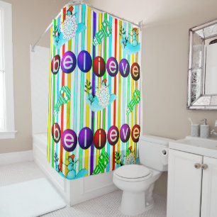 Christmas Shower Curtain, Believe Snowman Curtain