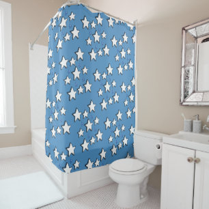 Christmas Shower Curtain Blue White Stars