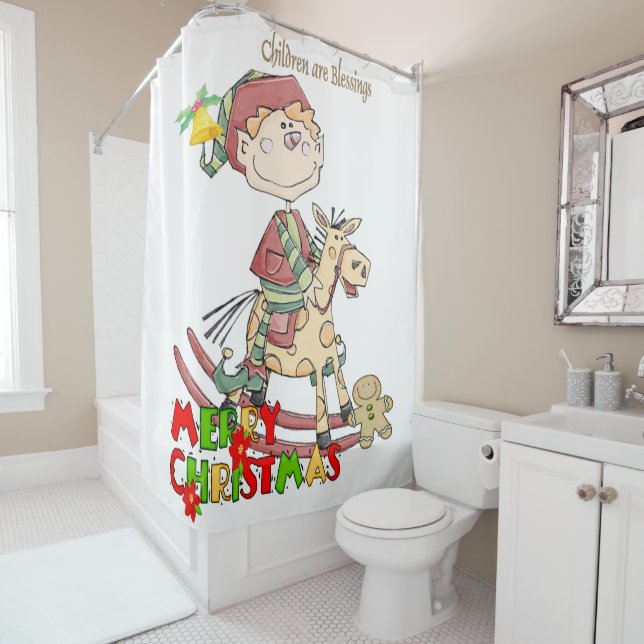 Christmas Shower Curtain, Children are Blessings Shower Curtain (In Situ)