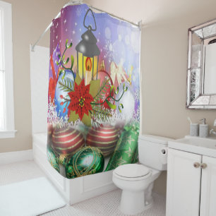 Christmas Shower Curtain, Christmas Candle Curtain