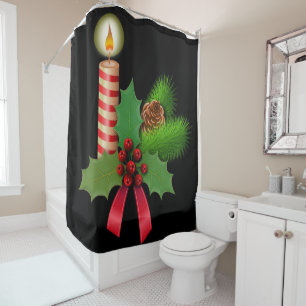 Christmas Shower Curtain, Christmas Candle Curtain