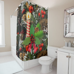 Christmas Shower Curtain, Christmas Candle Curtain