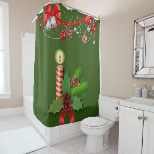 Christmas Shower Curtain, Christmas Candle Curtain