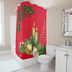 Christmas Shower Curtain, Christmas Candle Curtain