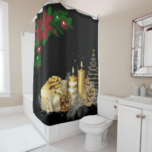 Christmas Shower Curtain, Christmas Candle Curtain