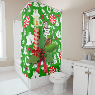 Christmas Shower Curtain, Christmas Candle Shower Curtain