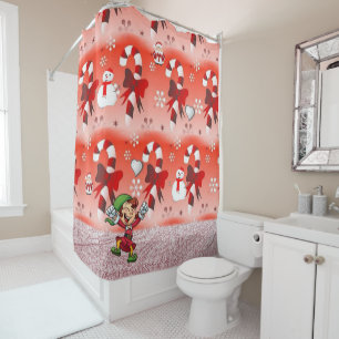 Christmas Shower Curtain, Elf, Candy Cane Shower Curtain