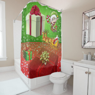 Christmas Shower Curtain, Elf Curtain