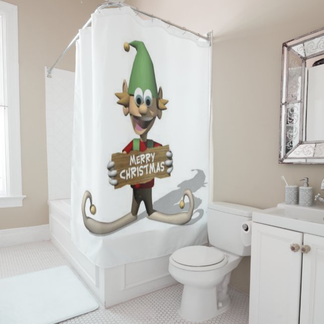 Christmas Shower Curtain, Elf Curtain (In Situ)