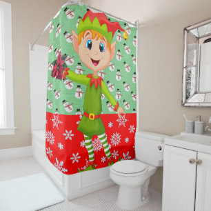 Christmas Shower Curtain, Elf Curtain