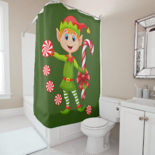 Christmas Shower Curtain, Elf Peppermint Curtain